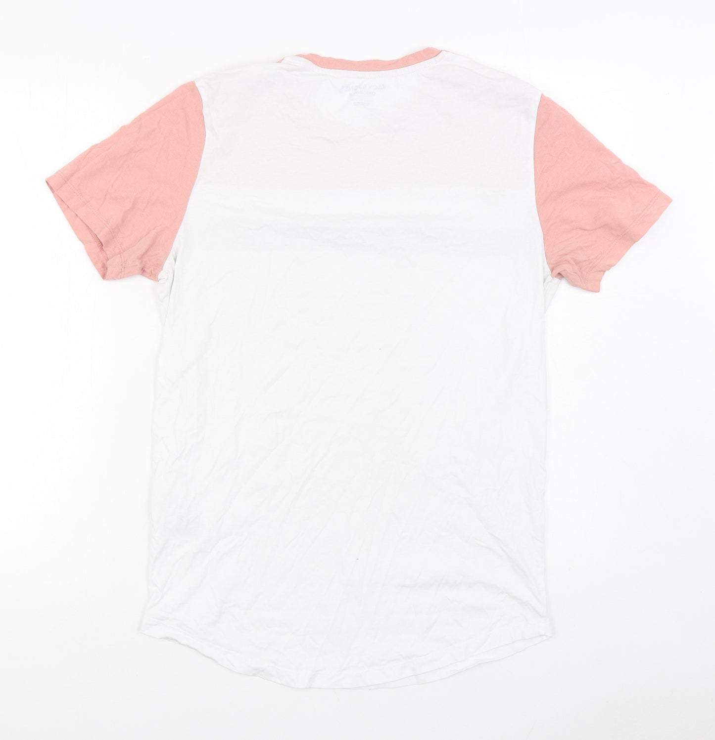 JACK & JONES Mens White Cotton T-Shirt Size M Round Neck
