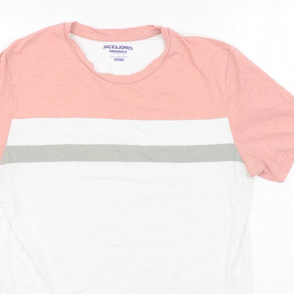 JACK & JONES Mens White Cotton T-Shirt Size M Round Neck