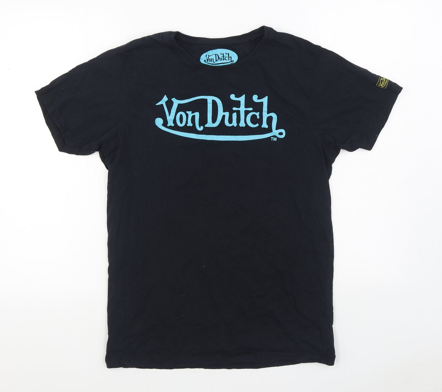 Von Dutch Mens Black Cotton T-Shirt Size M Round Neck