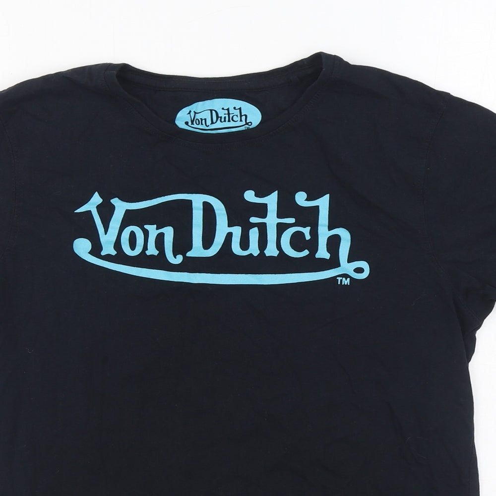 Von Dutch Mens Black Cotton T-Shirt Size M Round Neck