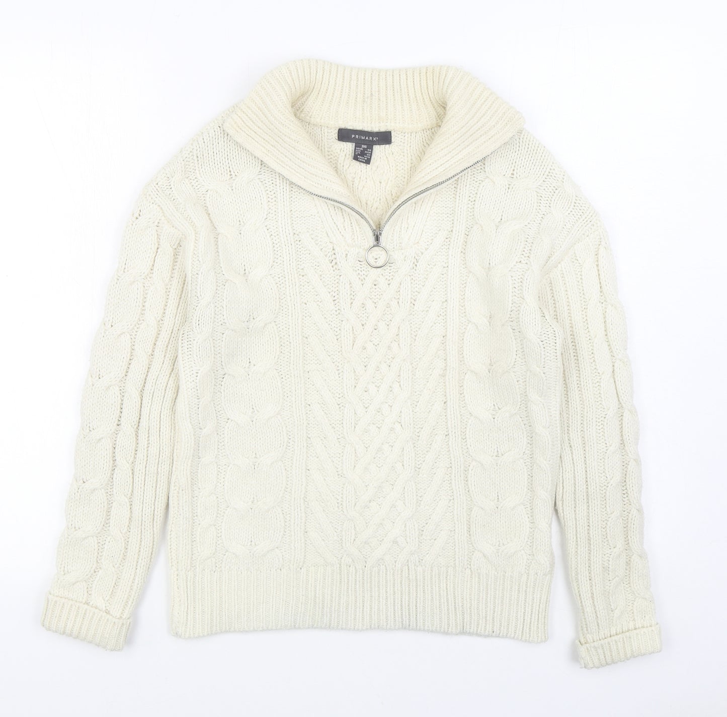 Primark Mens White V-Neck Acrylic Pullover Jumper Size XS