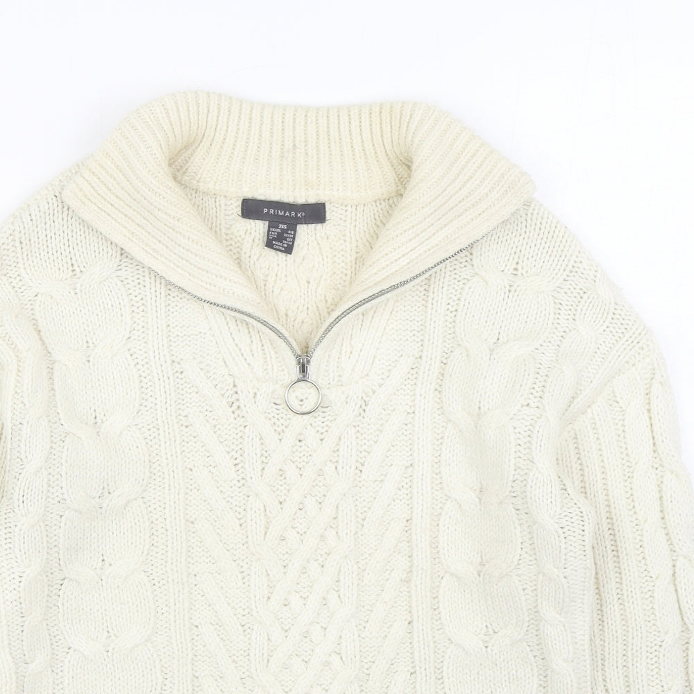 Primark Mens White V-Neck Acrylic Pullover Jumper Size XS