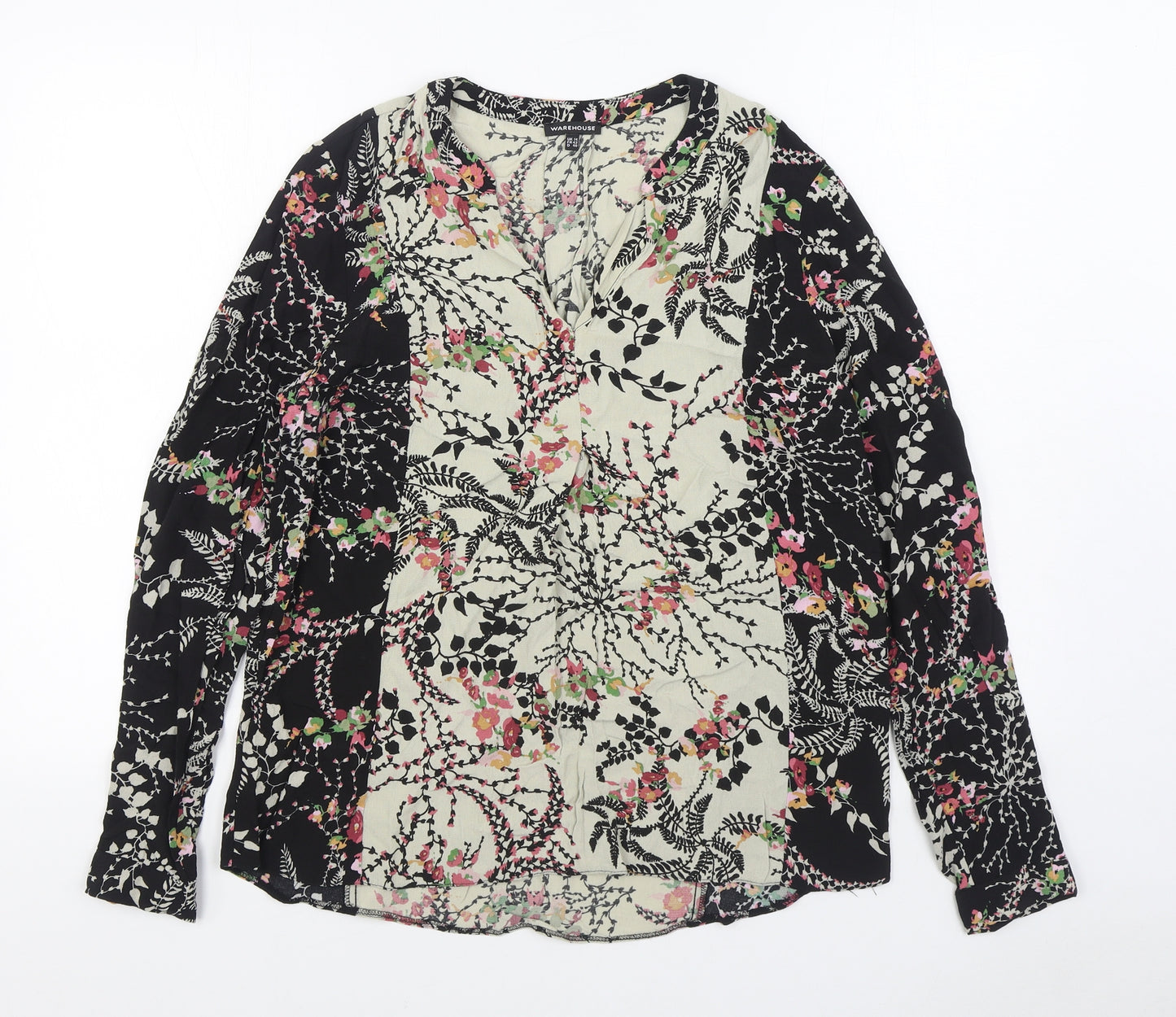 Warehouse Womens Multicoloured Geometric Viscose Basic Blouse Size 14 V-Neck