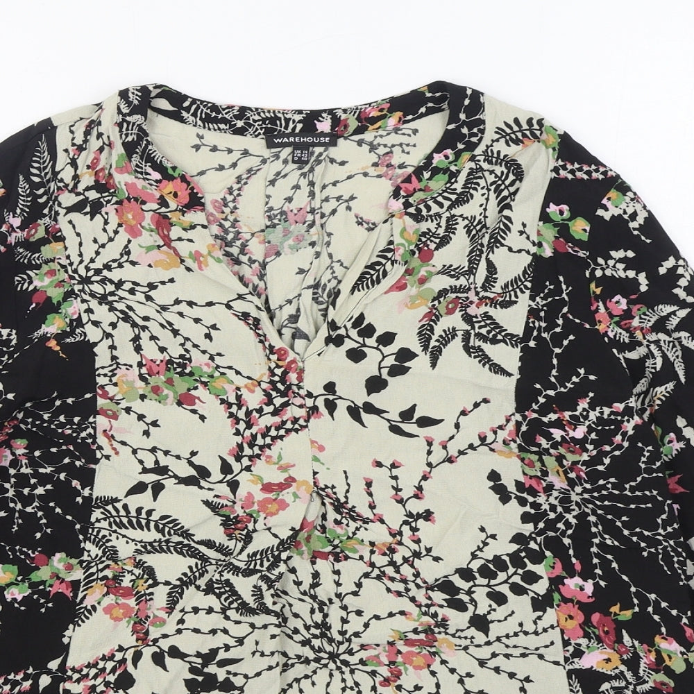 Warehouse Womens Multicoloured Geometric Viscose Basic Blouse Size 14 V-Neck