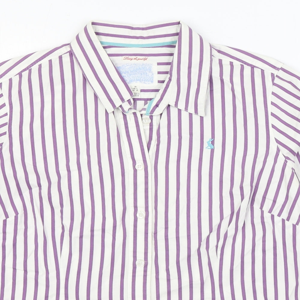 Joules Womens Purple Striped Cotton Basic Button-Up Size 14 Collared