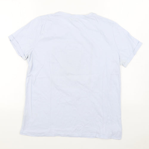 New Look Womens Blue 100% Cotton Basic T-Shirt Size 16 Round Neck