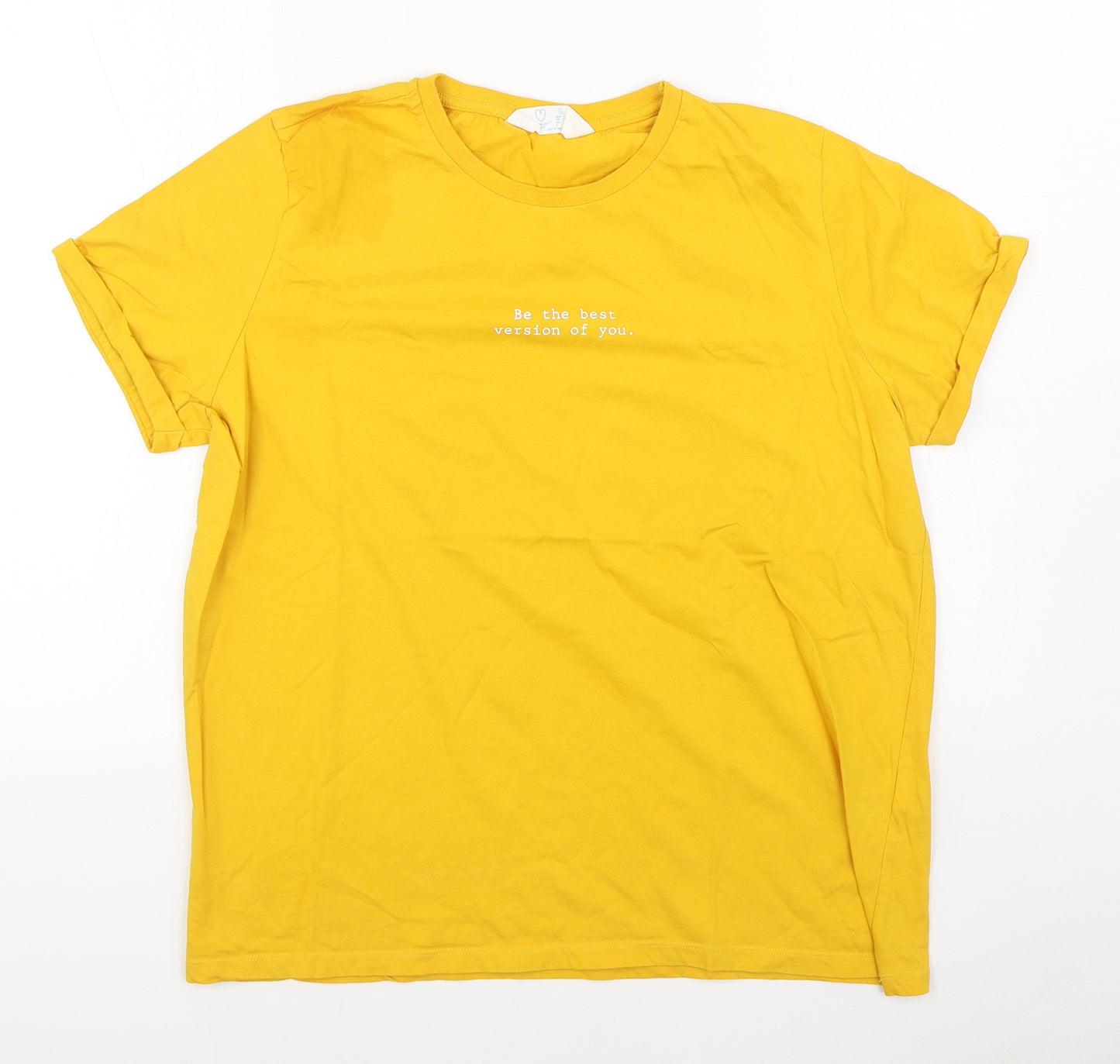 Primark Womens Yellow 100% Cotton Basic T-Shirt Size L Round Neck - Be The Best Version Of You