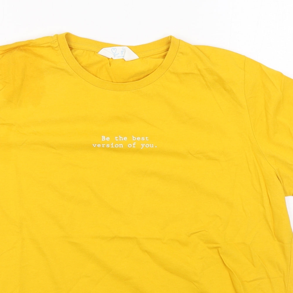 Primark Womens Yellow 100% Cotton Basic T-Shirt Size L Round Neck - Be The Best Version Of You