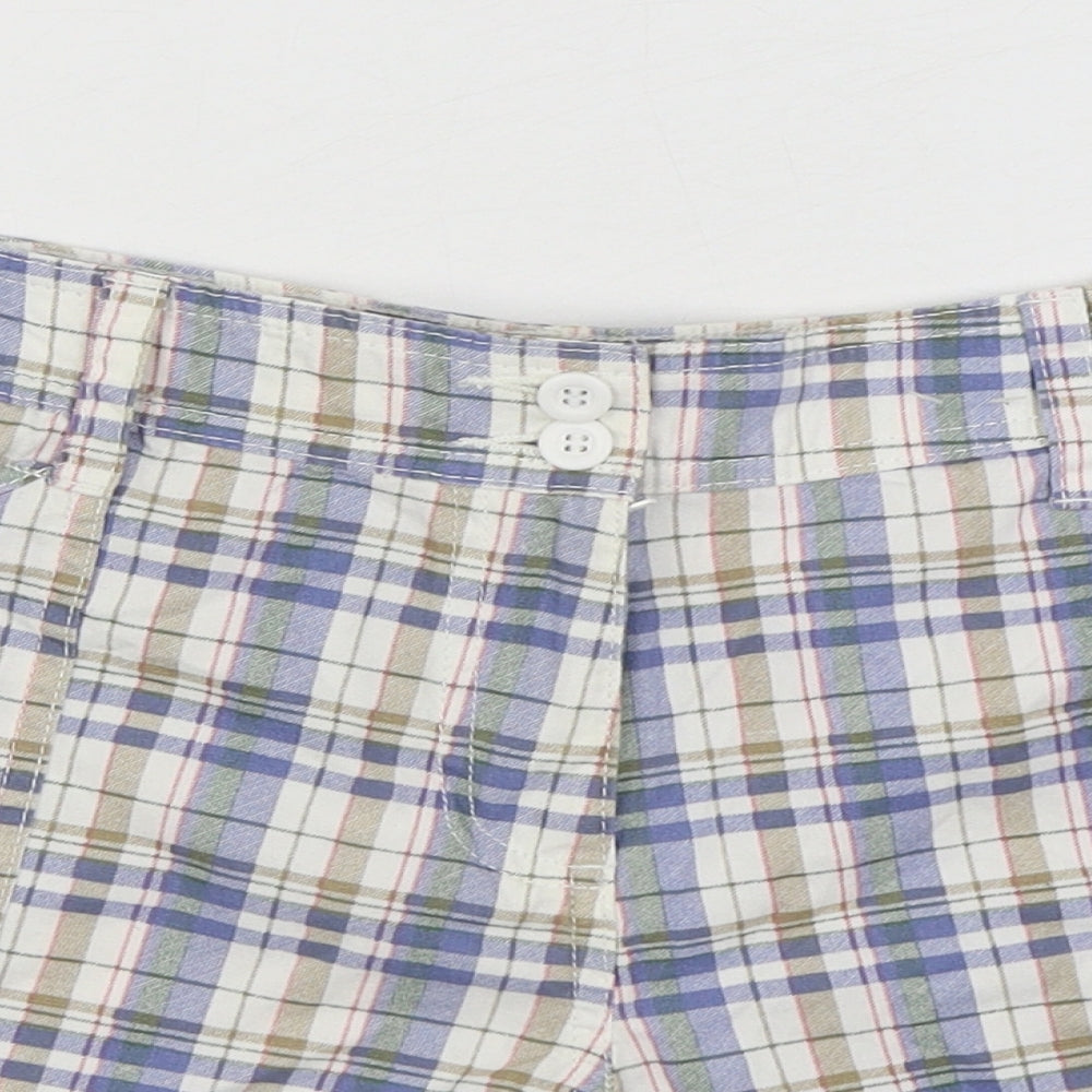 F&F Womens Blue Plaid 100% Cotton Hot Pants Shorts Size 14 Regular Zip