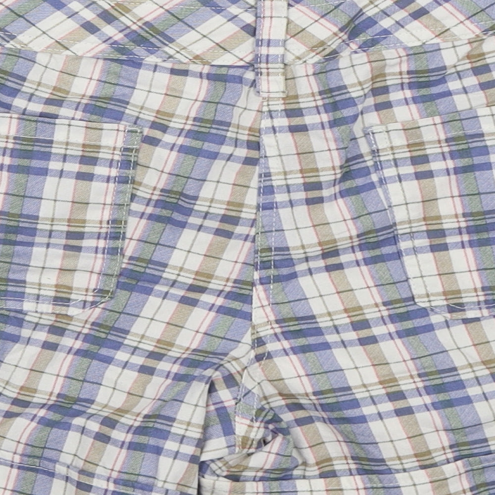 F&F Womens Blue Plaid 100% Cotton Hot Pants Shorts Size 14 Regular Zip