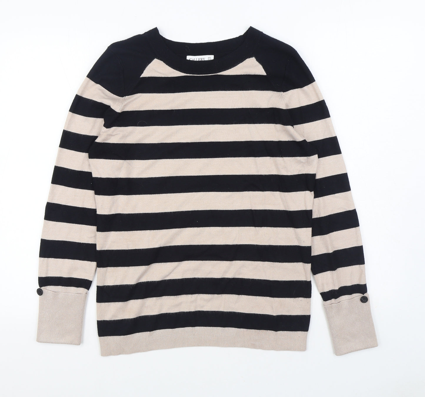 Gallery Womens Black Boat Neck Striped Viscose Pullover Jumper Size S