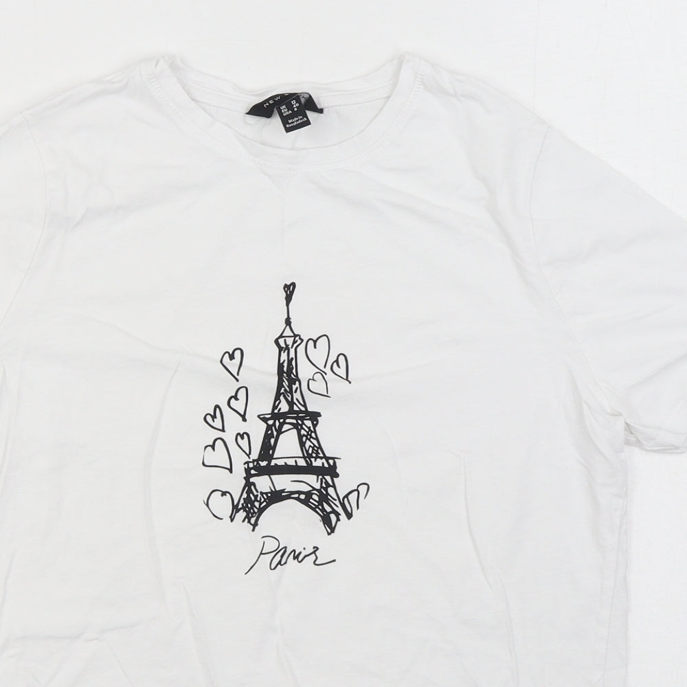 New Look Womens White 100% Cotton Basic T-Shirt Size 12 Round Neck