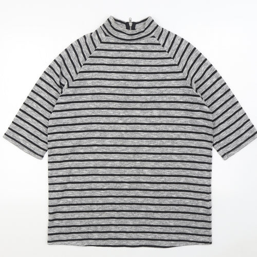 New Look Womens Grey Striped Polyester Pullover Sweatshirt Size 8 Zip