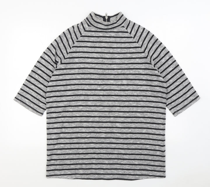 New Look Womens Grey Striped Polyester Pullover Sweatshirt Size 8 Zip