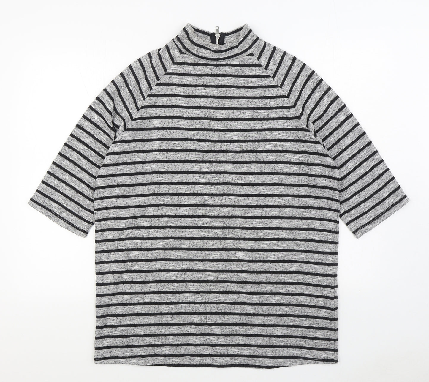 New Look Womens Grey Striped Polyester Pullover Sweatshirt Size 8 Zip