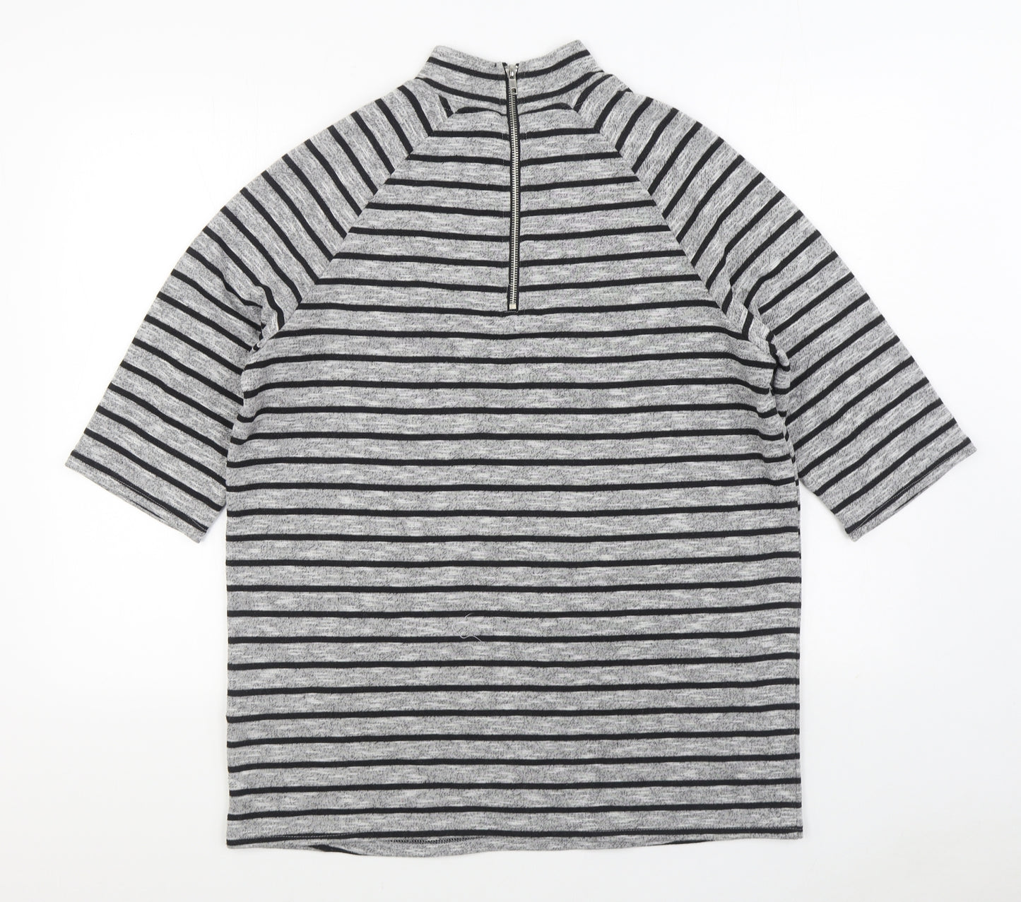 New Look Womens Grey Striped Polyester Pullover Sweatshirt Size 8 Zip