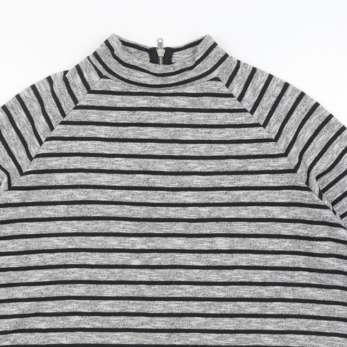 New Look Womens Grey Striped Polyester Pullover Sweatshirt Size 8 Zip