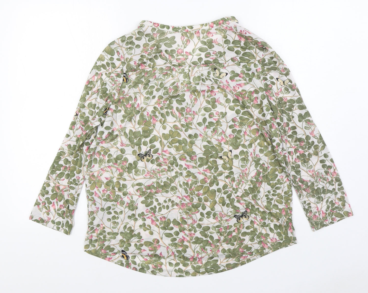H&M Womens Green Floral Polyester Basic Blouse Size M V-Neck