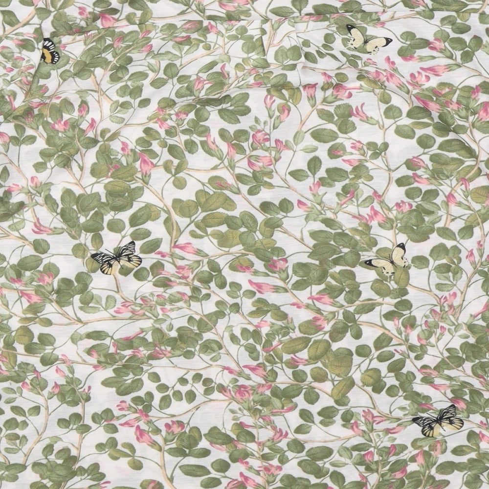 H&M Womens Green Floral Polyester Basic Blouse Size M V-Neck