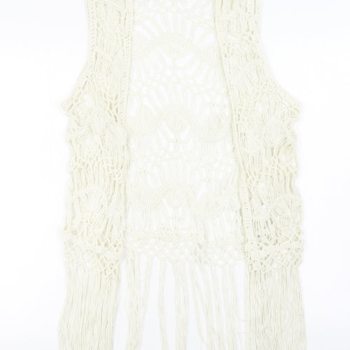 F&F Womens White V-Neck Acrylic Cardigan Jumper Size S