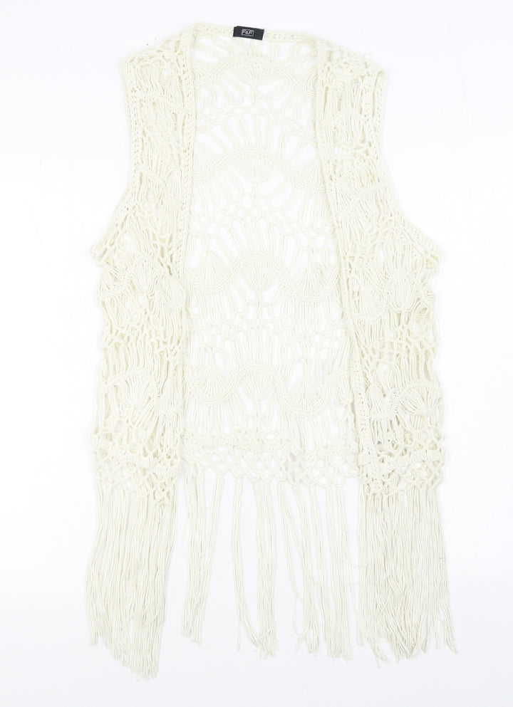 F&F Womens White V-Neck Acrylic Cardigan Jumper Size S
