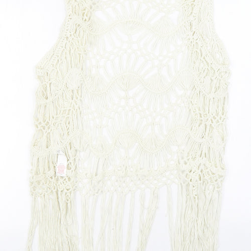 F&F Womens White V-Neck Acrylic Cardigan Jumper Size S