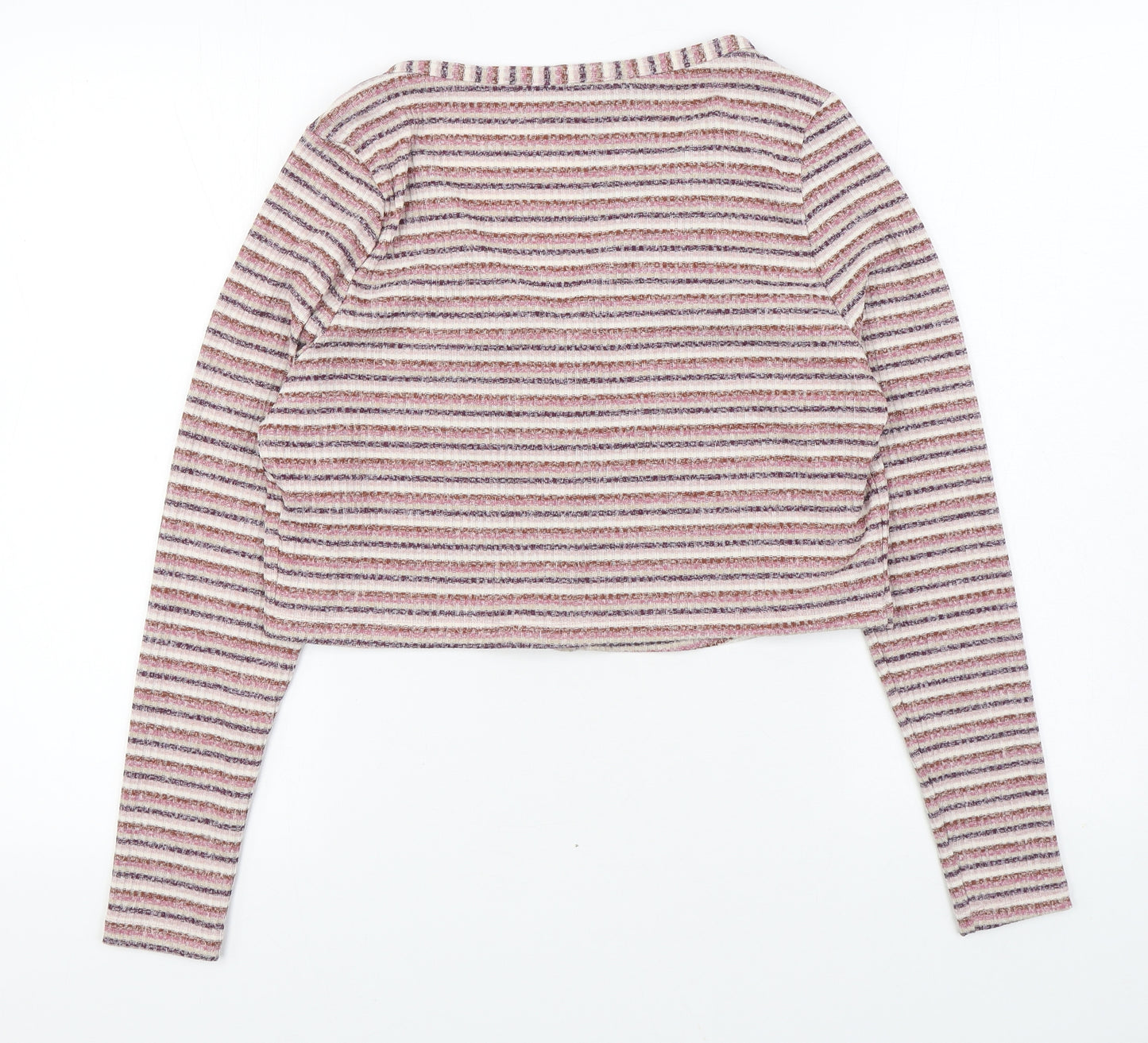 Primark Womens Multicoloured V-Neck Striped Polyester Cardigan Jumper Size M