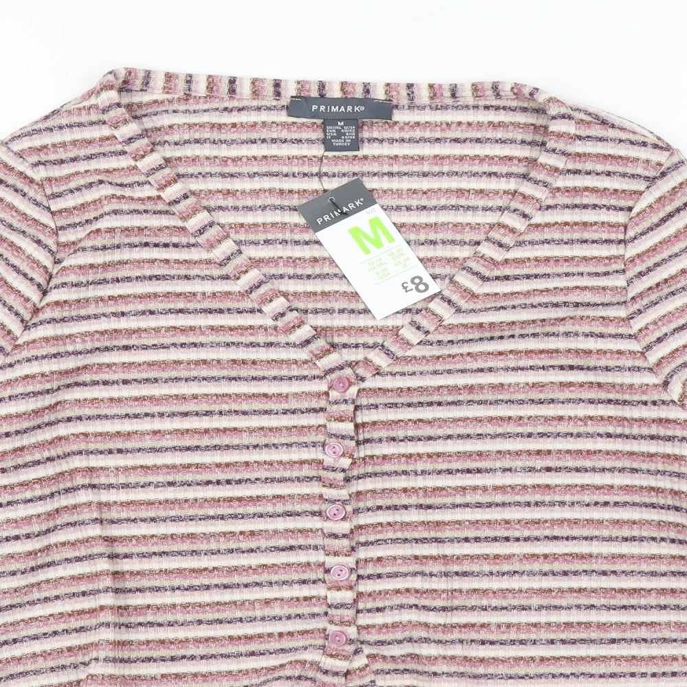 Primark Womens Multicoloured V-Neck Striped Polyester Cardigan Jumper Size M
