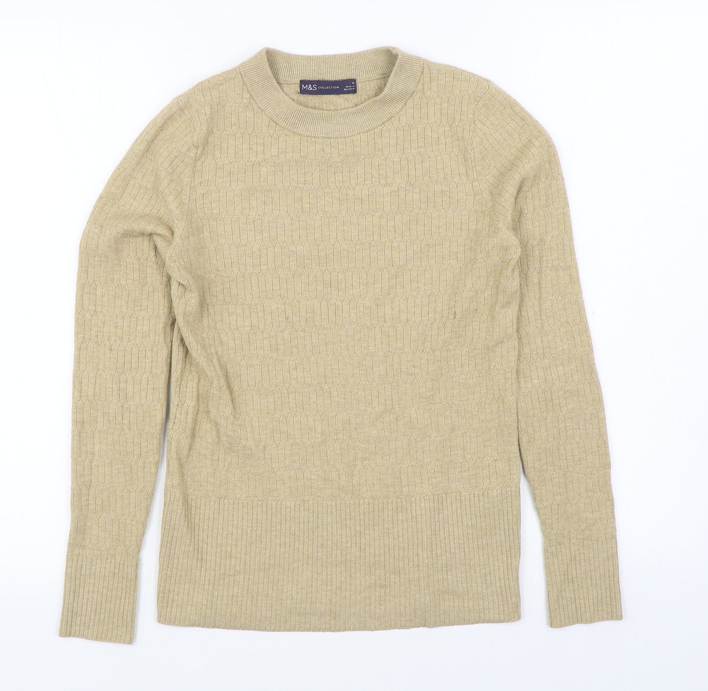 Marks and Spencer Womens Beige Round Neck Viscose Pullover Jumper Size 10