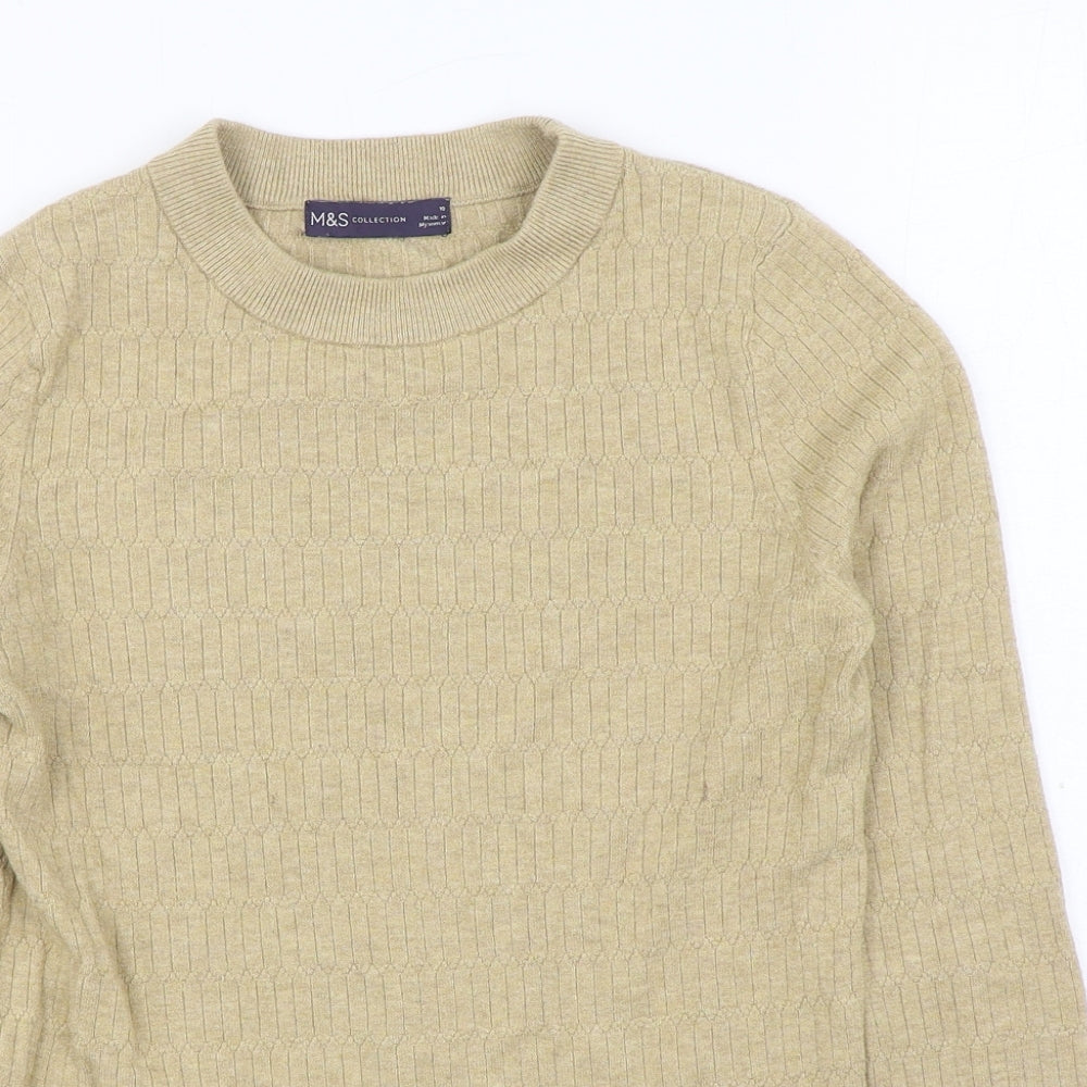Marks and Spencer Womens Beige Round Neck Viscose Pullover Jumper Size 10