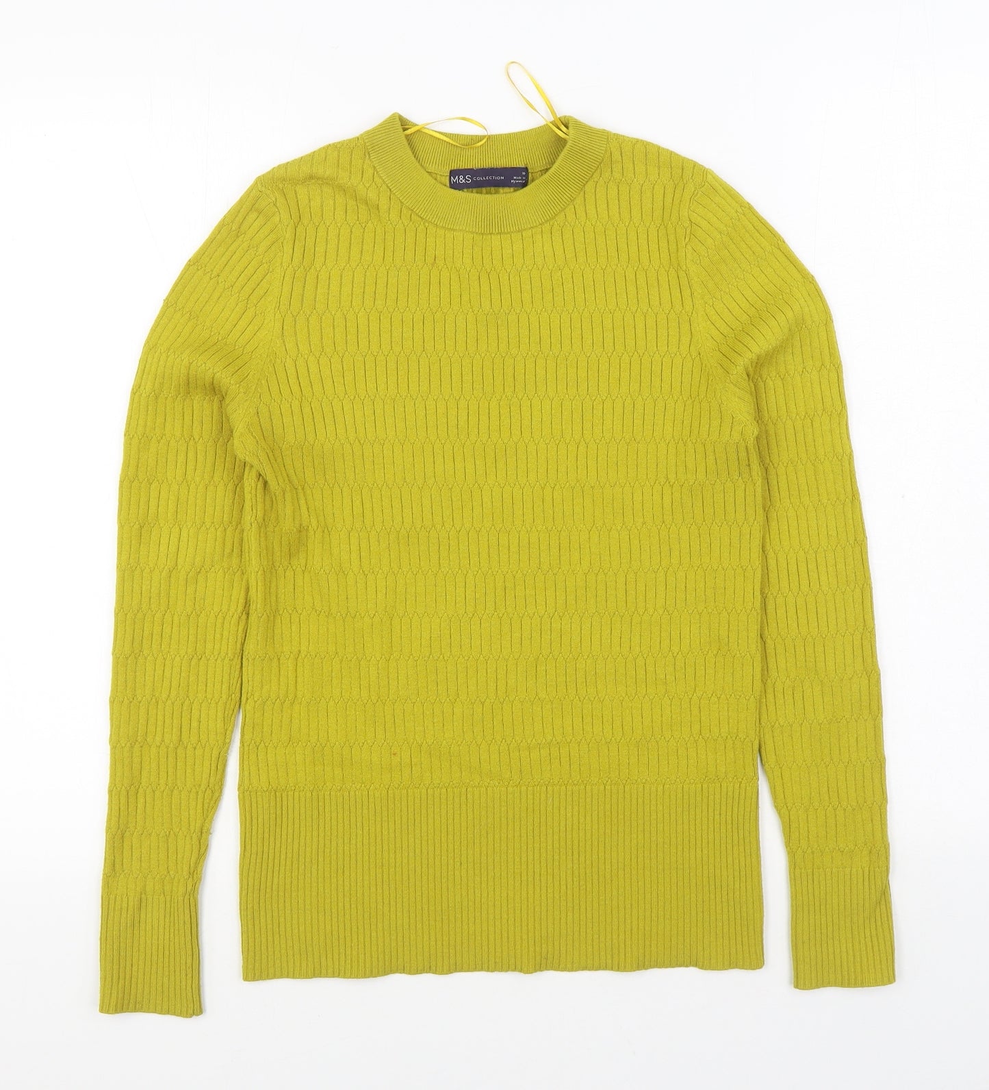 Marks and Spencer Womens Yellow Round Neck Viscose Pullover Jumper Size 10