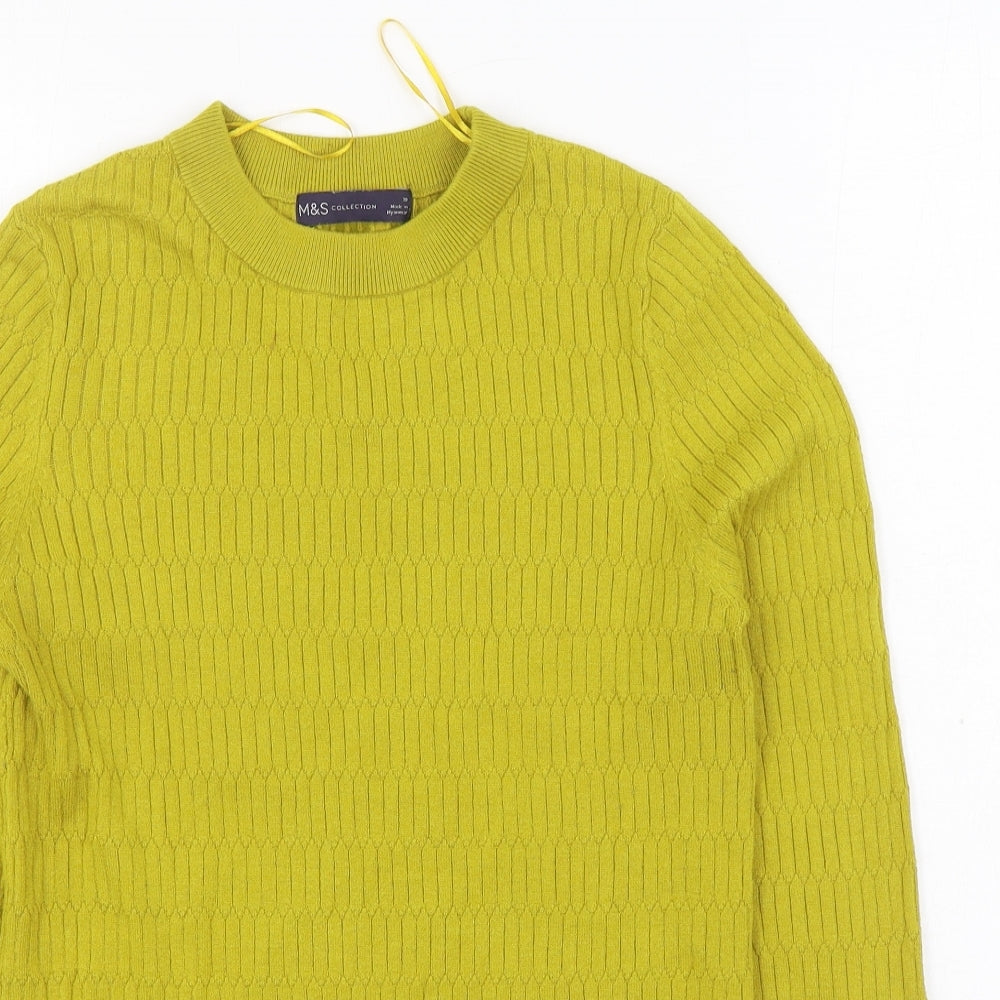 Marks and Spencer Womens Yellow Round Neck Viscose Pullover Jumper Size 10