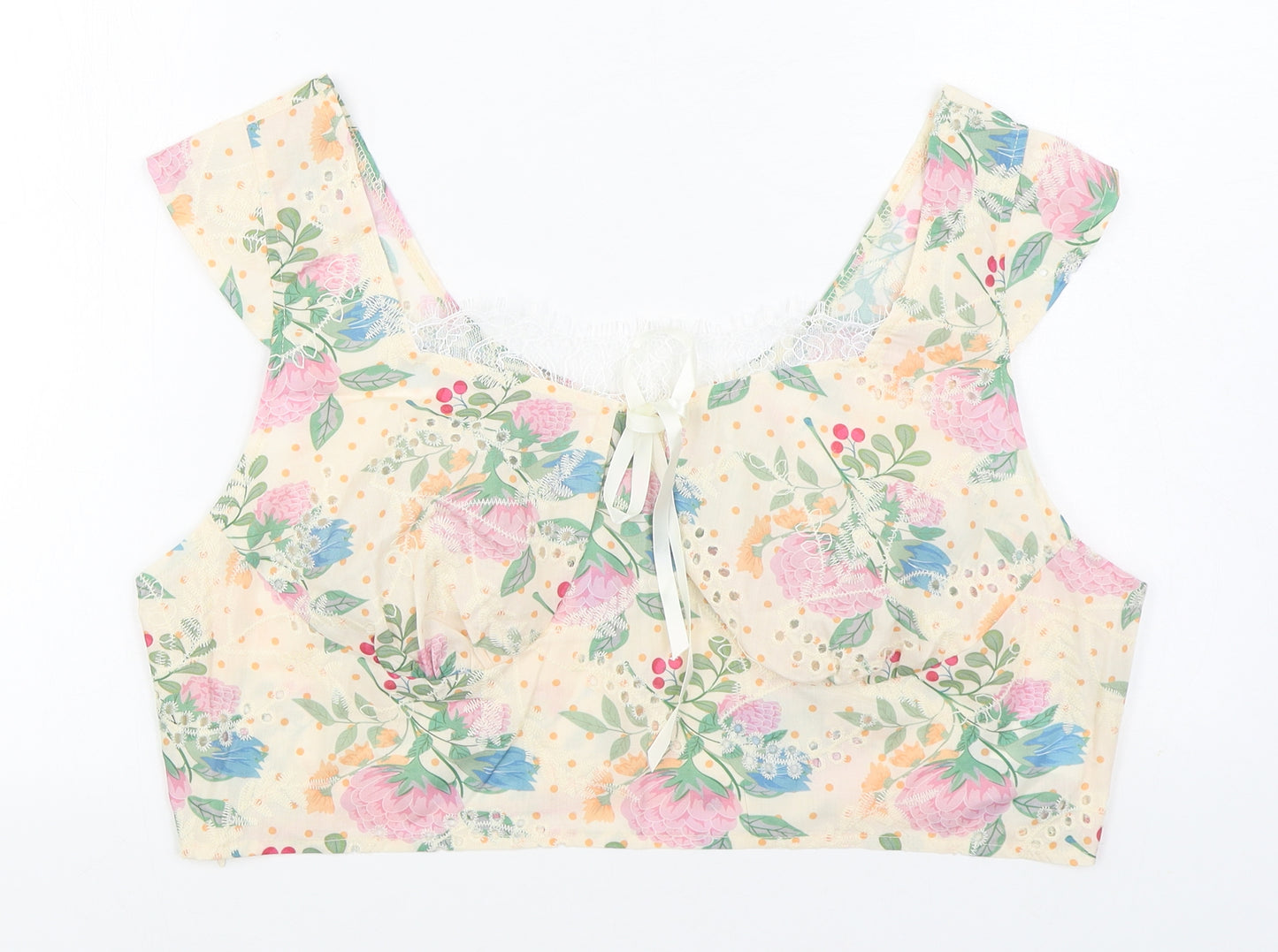 SheIn Womens Multicoloured Floral 100% Cotton Cropped Blouse Size XL Square Neck