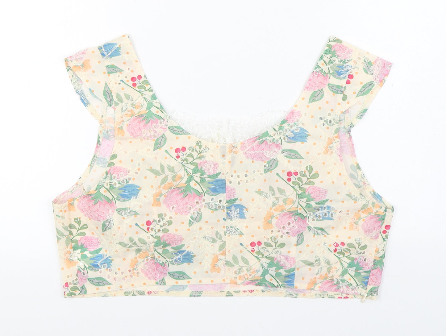 SheIn Womens Multicoloured Floral 100% Cotton Cropped Blouse Size XL Square Neck