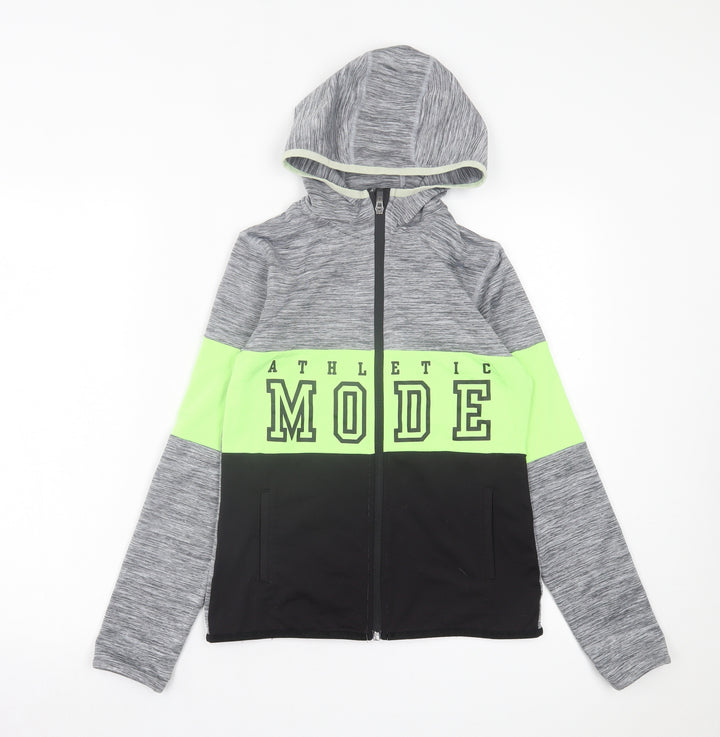 H&M Girls Grey Polyester Full Zip Hoodie Size 10-11 Years Zip