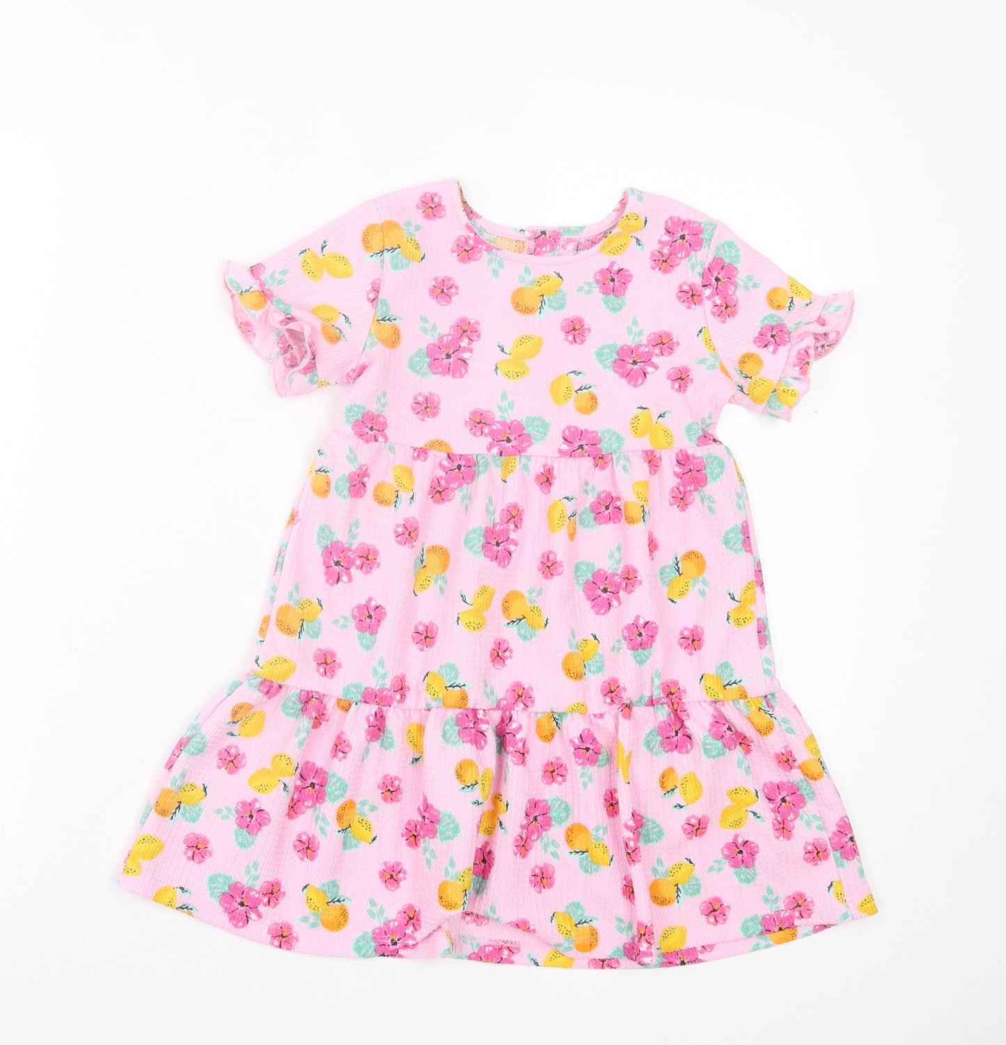 Matalan Girls Pink Geometric Polyester A-Line Size 3-4 Years Crew Neck Button