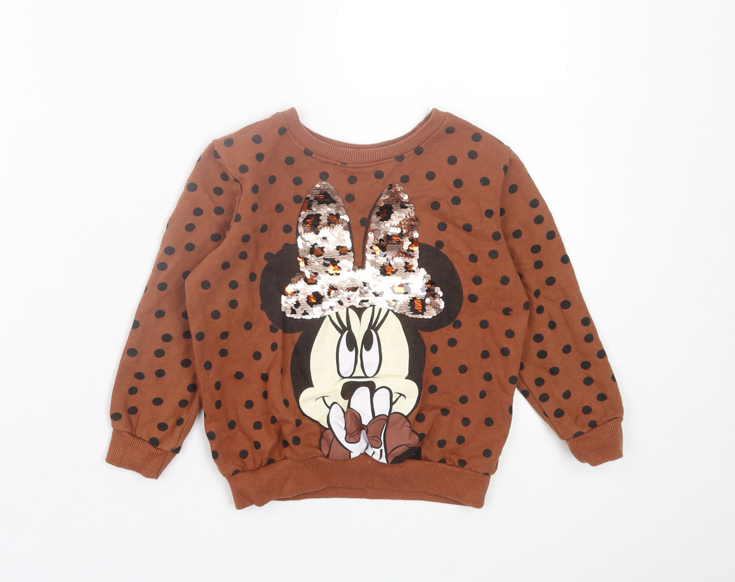 Disney Girls Brown Polka Dot Cotton Pullover Sweatshirt Size 4 Years Pullover - Minnie Mouse