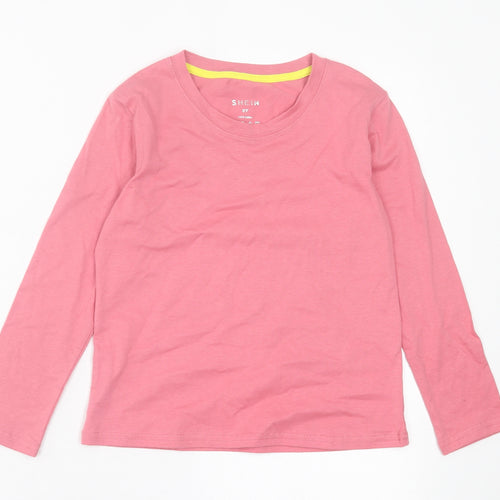 SheIn Girls Pink Cotton Basic Casual Size 8 Years Crew Neck Pullover