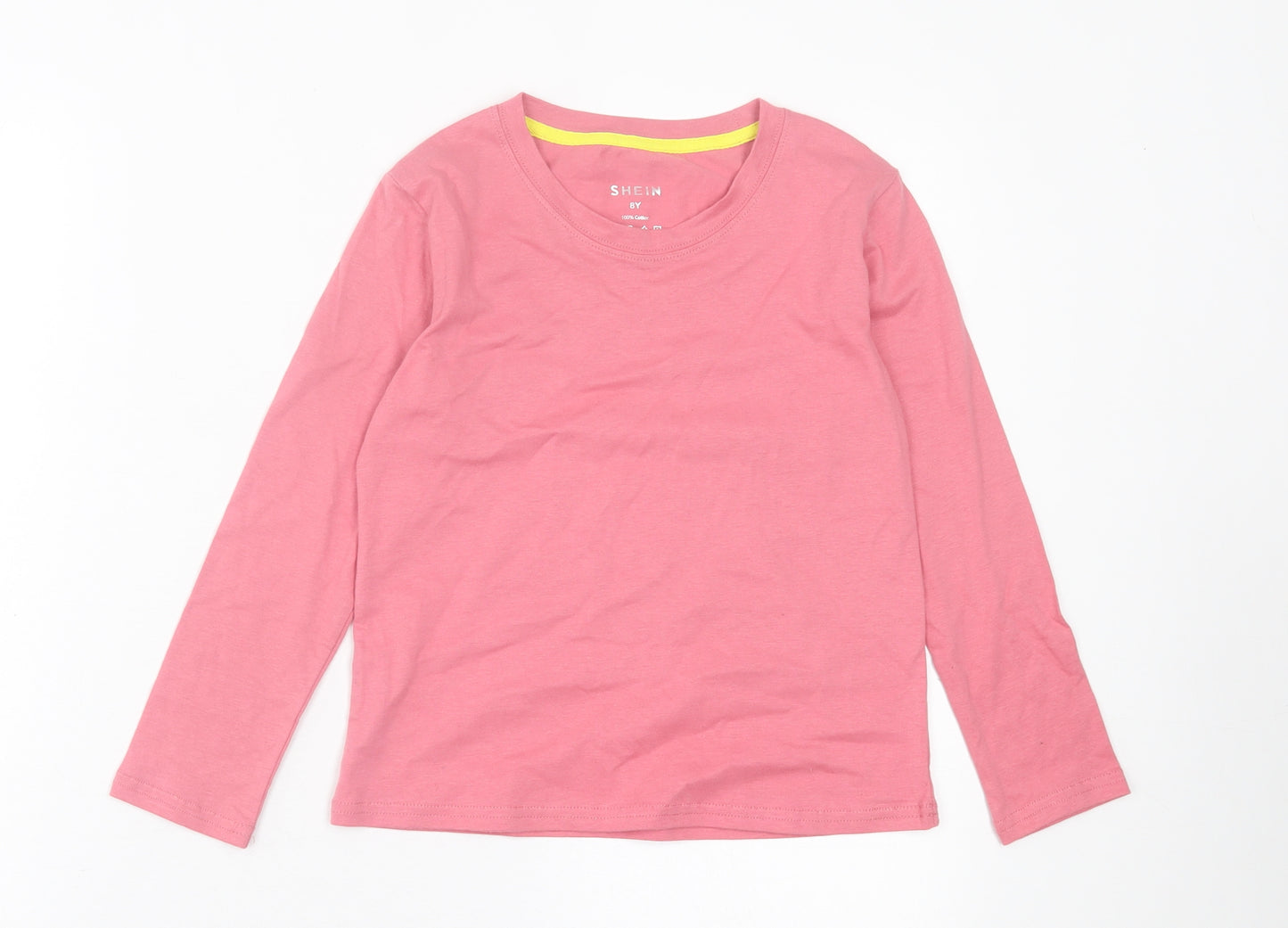 SheIn Girls Pink Cotton Basic Casual Size 8 Years Crew Neck Pullover