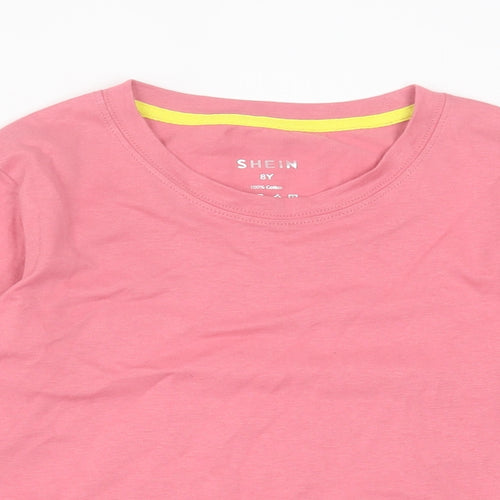 SheIn Girls Pink Cotton Basic Casual Size 8 Years Crew Neck Pullover
