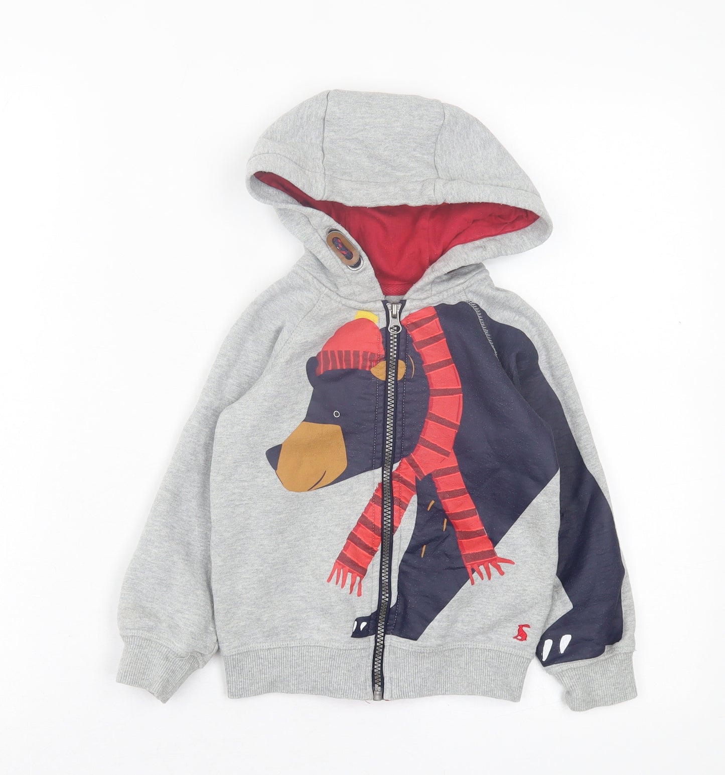 Joules Boys Grey Cotton Full Zip Hoodie Size 3 Years Zip