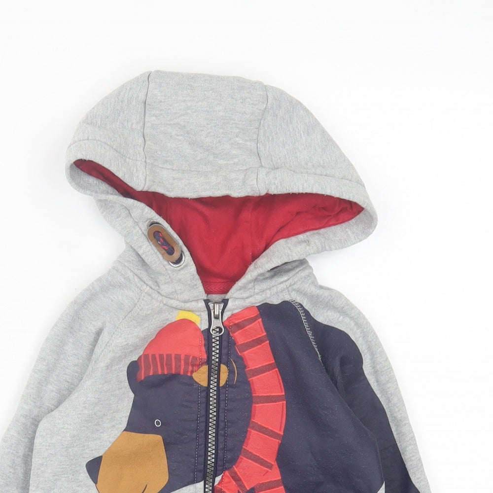 Joules Boys Grey Cotton Full Zip Hoodie Size 3 Years Zip
