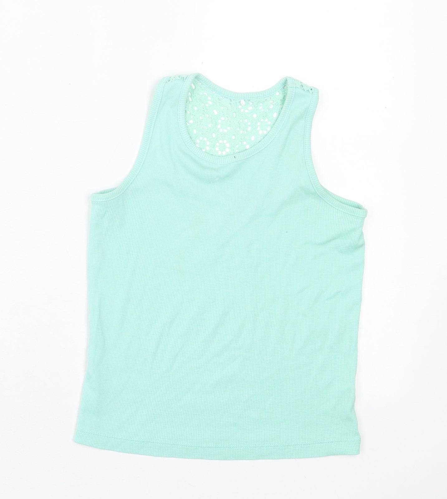 George Girls Green Cotton Basic Tank Size 7-8 Years Crew Neck Pullover