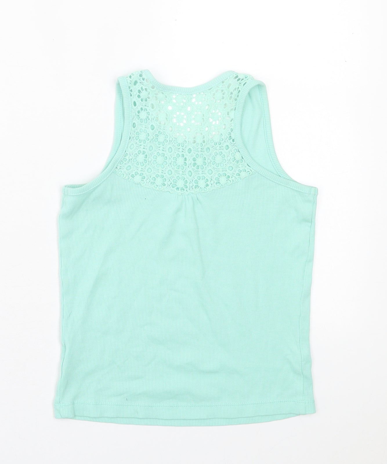 George Girls Green Cotton Basic Tank Size 7-8 Years Crew Neck Pullover