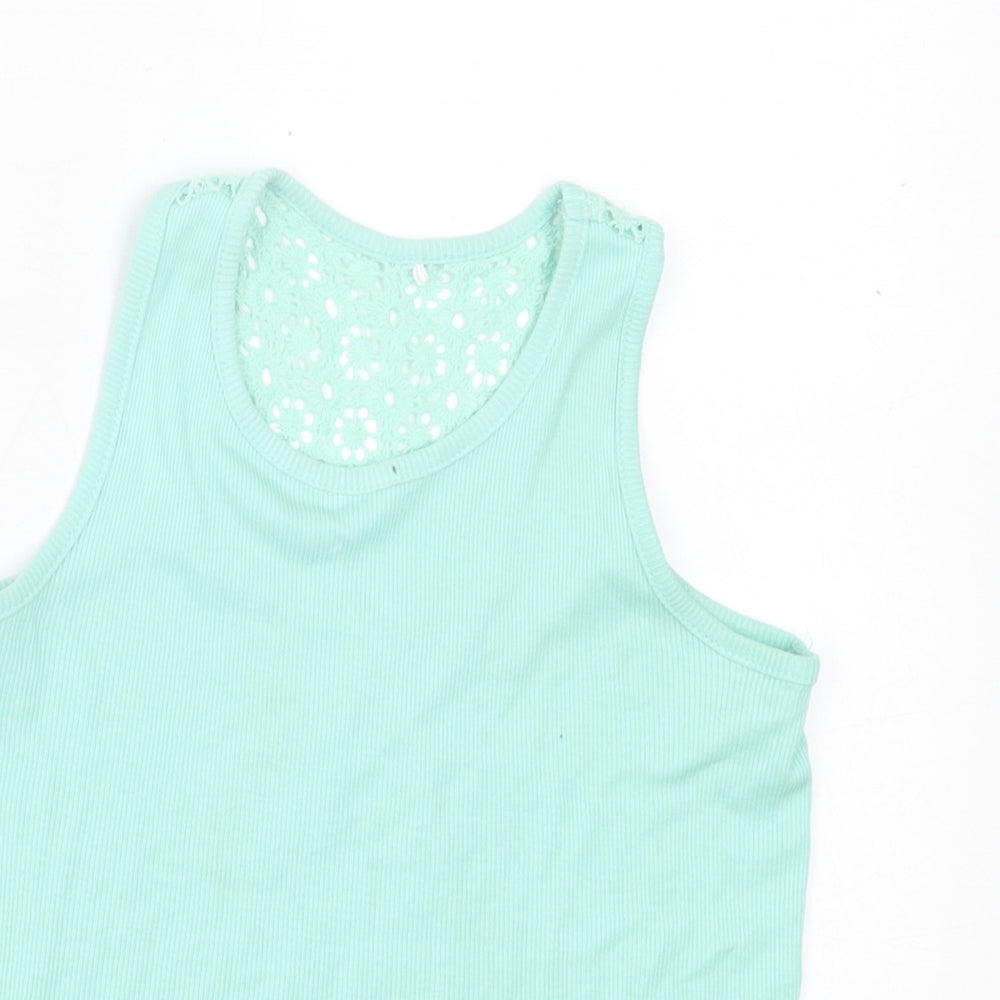 George Girls Green Cotton Basic Tank Size 7-8 Years Crew Neck Pullover