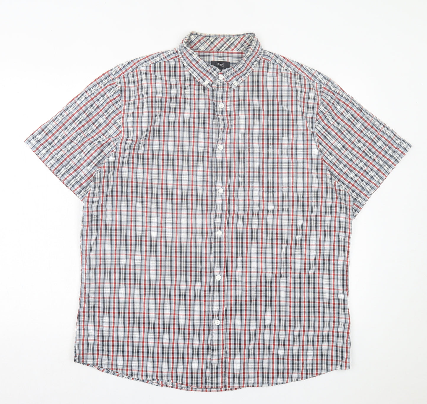 F&F Mens Red Plaid Cotton Button-Up Size XL Collared Button