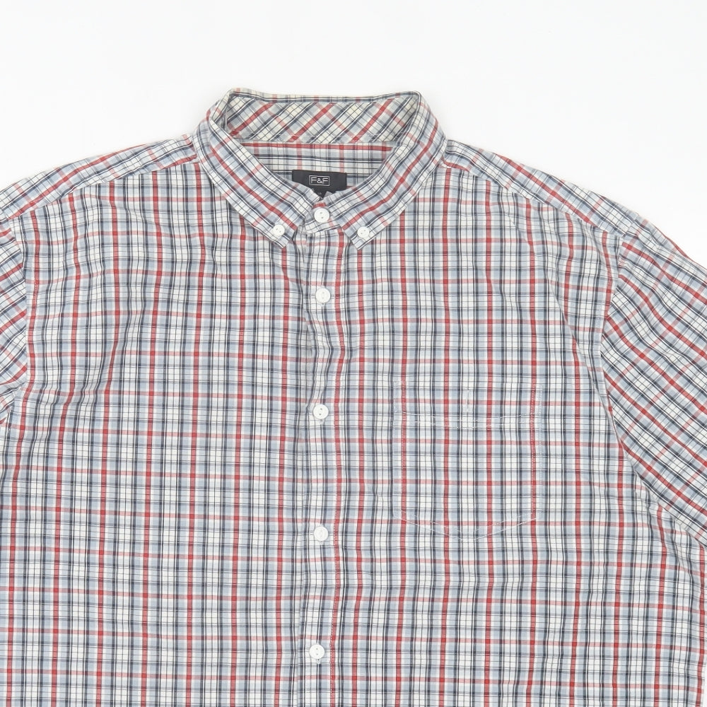F&F Mens Red Plaid Cotton Button-Up Size XL Collared Button