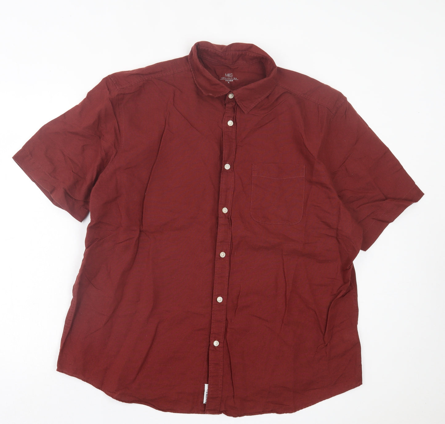Marks and Spencer Mens Brown Linen Button-Up Size XL Collared Button