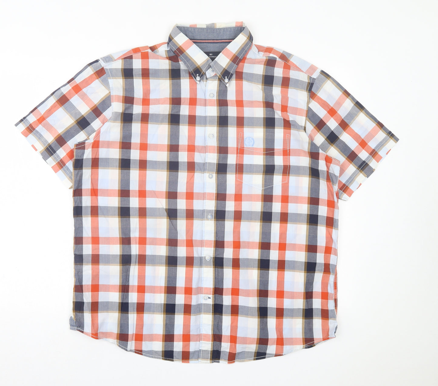 Blue Harbour Mens Orange Plaid Cotton Button-Up Size XL Collared Button