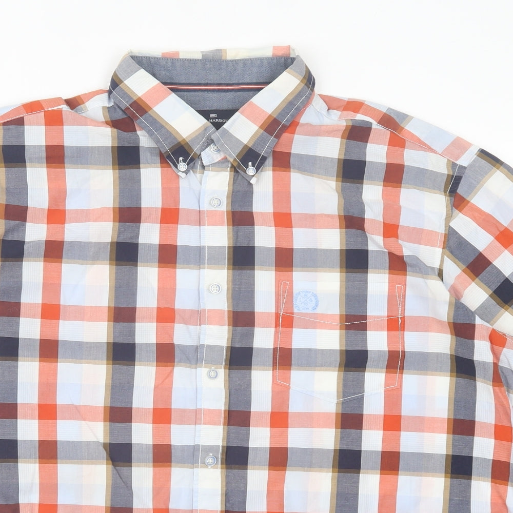 Blue Harbour Mens Orange Plaid Cotton Button-Up Size XL Collared Button